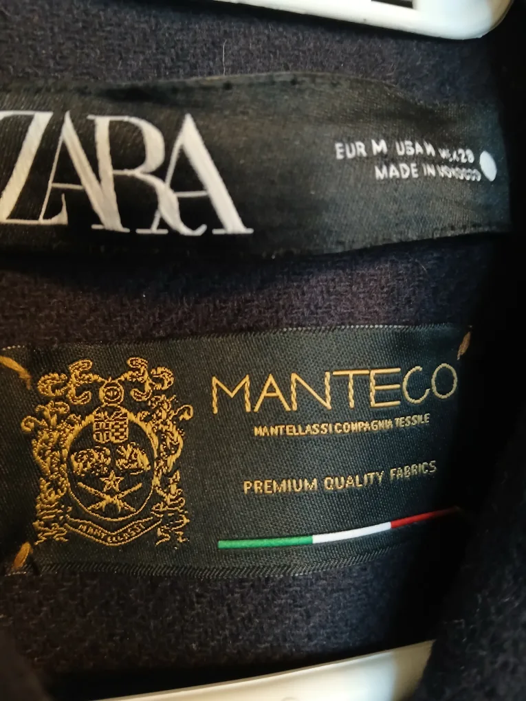 Zara Manteco navy blue button up pea coat, size medium (M) image indicator(4)