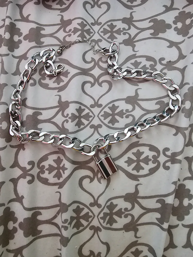 Silver Chain Necklace with Padlock thumbnail
