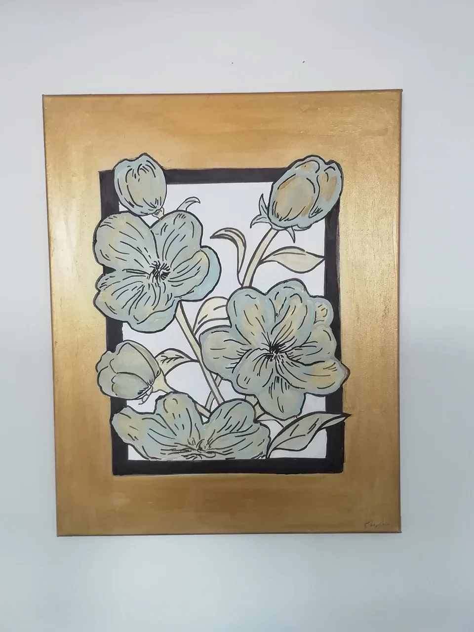 FLORAL ACRYLIC GOLDEN PAINTING thumbnail