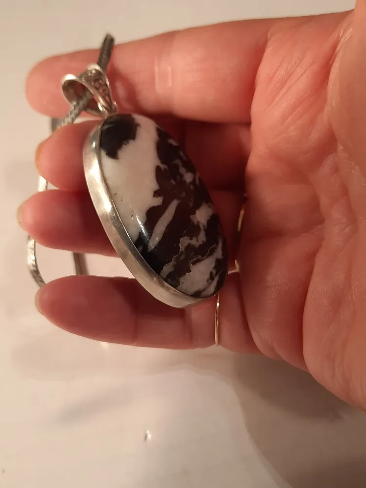 Sterling Silver Necklace with Zebra Stone Pendant image indicator(9)