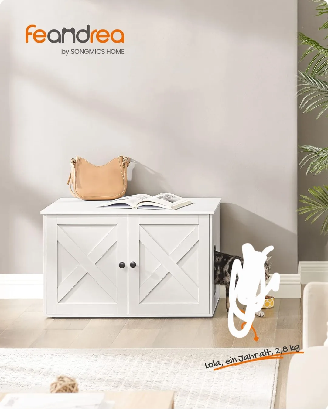 Feandrea White Cat Litter Box Enclosure thumbnail