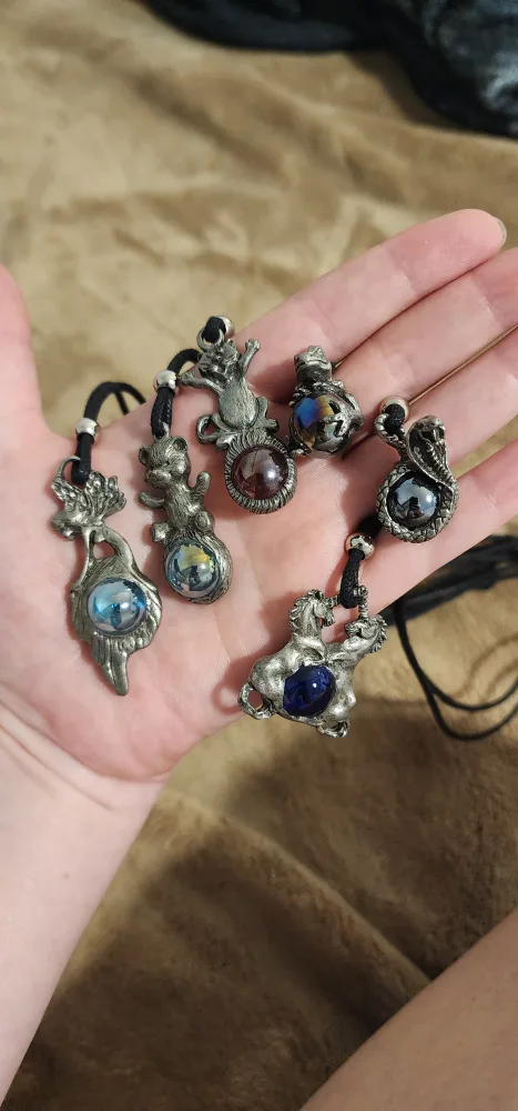 Silver Animal Pendant Necklaces with Colorful Orbs thumbnail