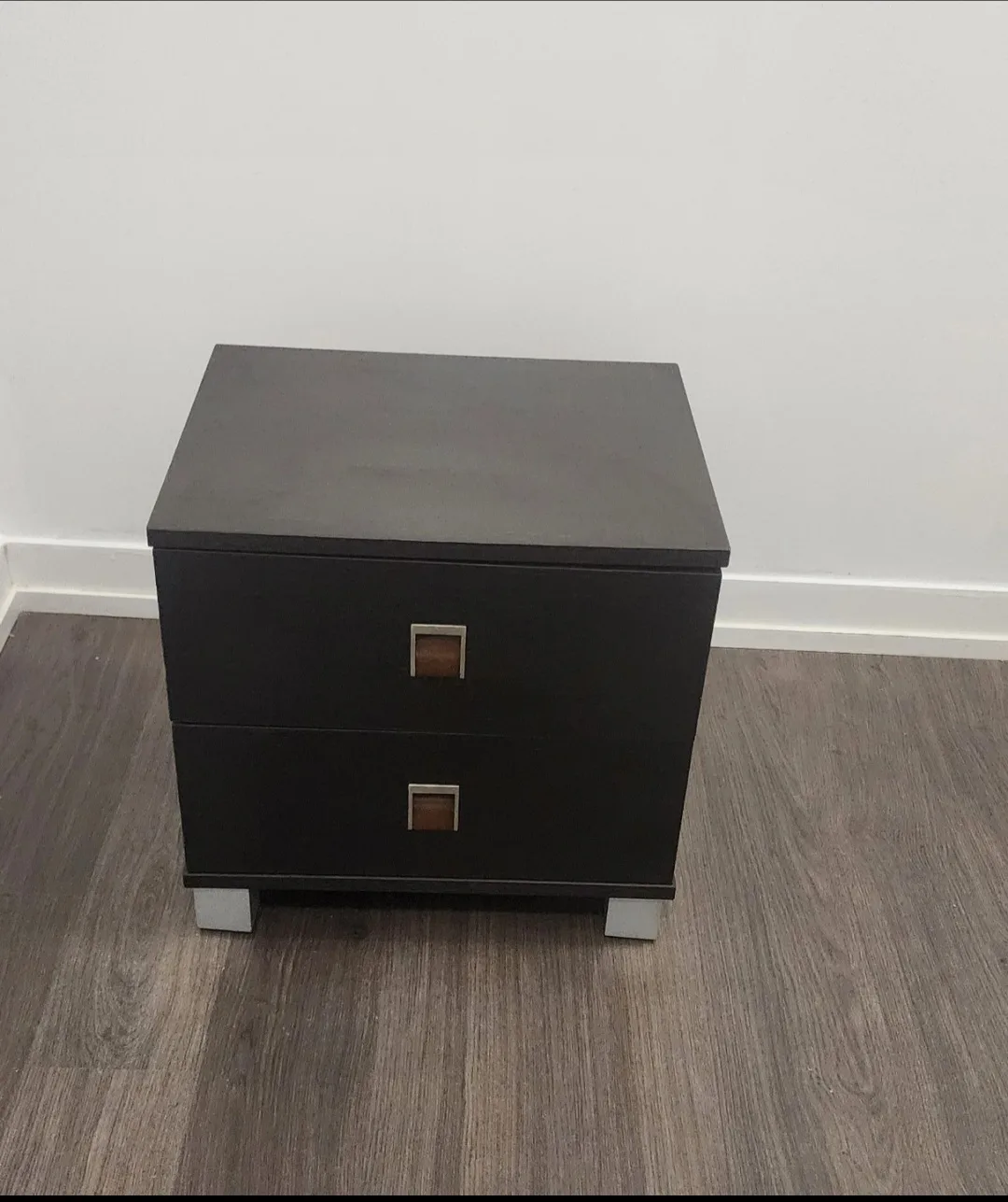 Dark Brown Nightstand with Two Drawers thumbnail