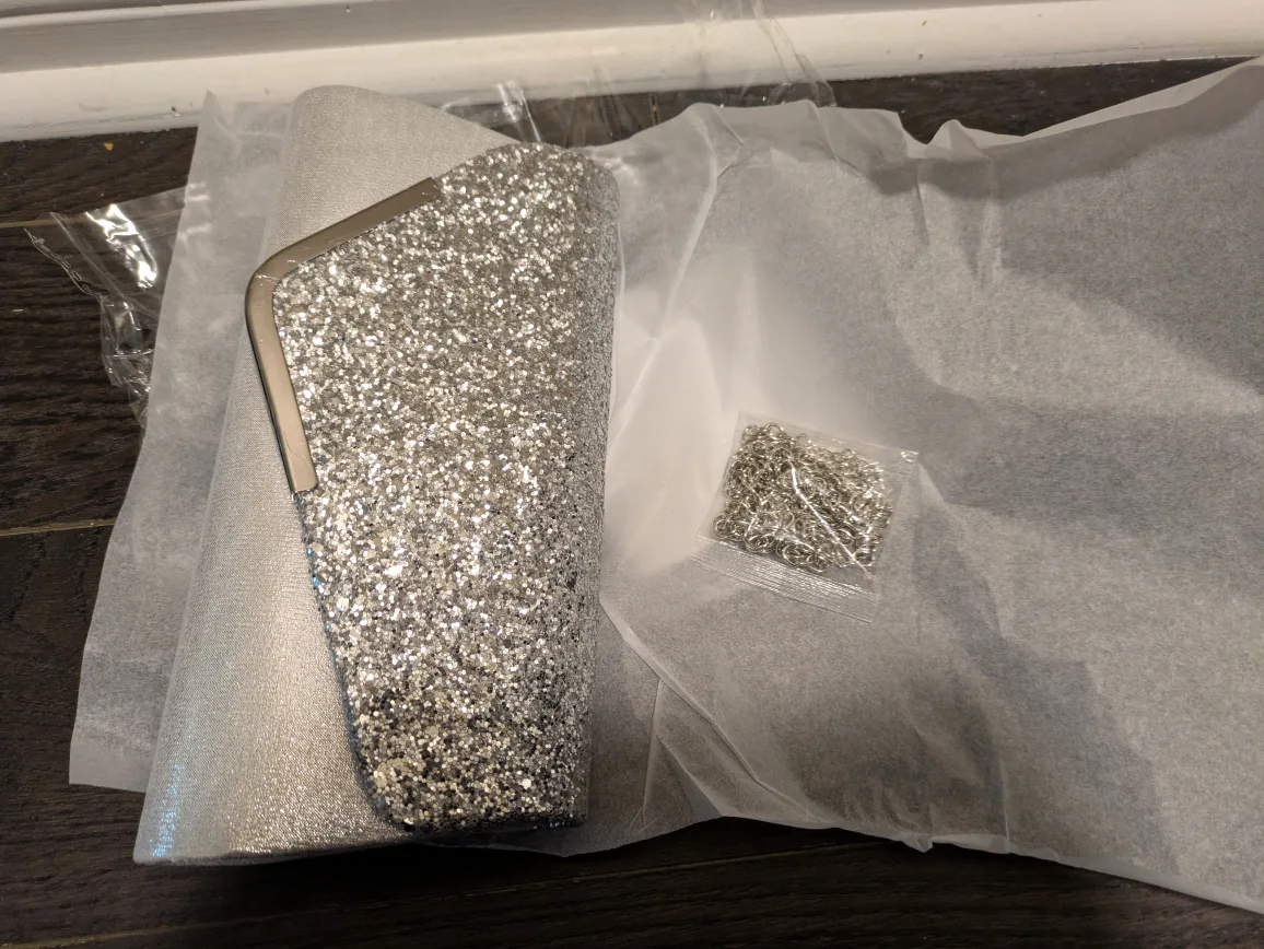 Silver Glitter Clutch Purse with Chain Brand new thumbnail