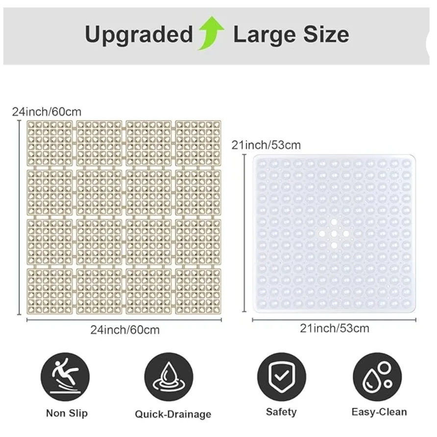 Non-Slip Shower Mat - 24x24in - Machine Washable image indicator(2)