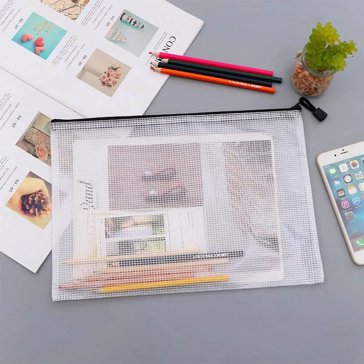 12 Pieces A4 Zipper file bags Waterproof Mesh image indicator(2)