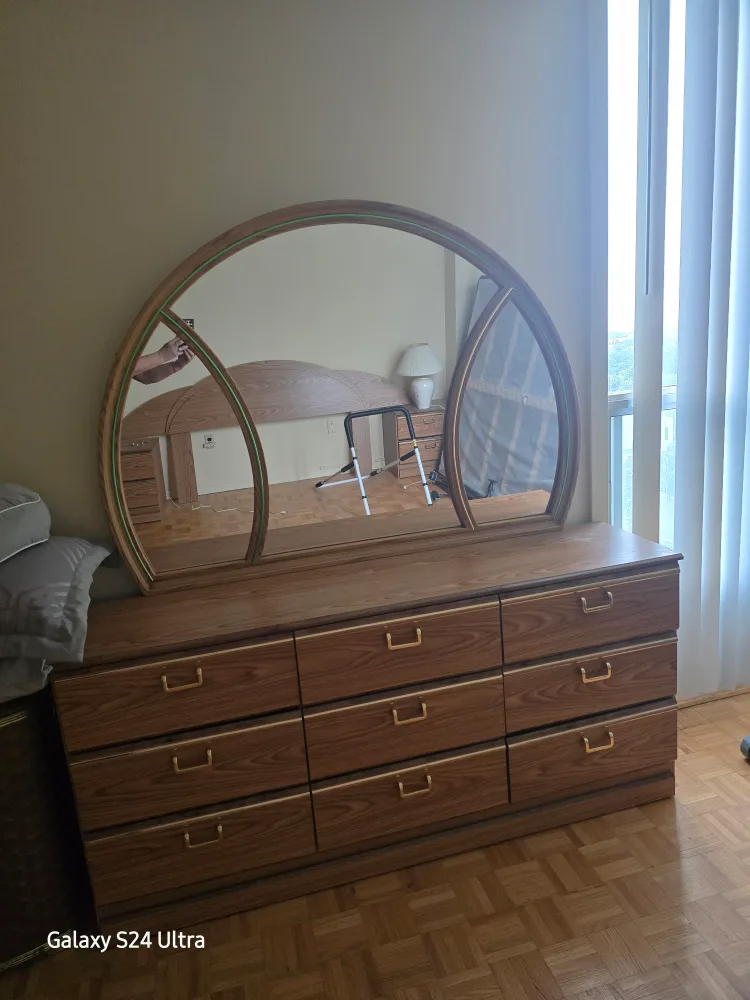 Wooden Dresser with Mirror & Headboard thumbnail