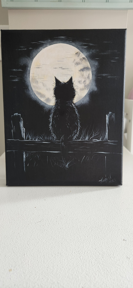 Black Cat Moon Painting