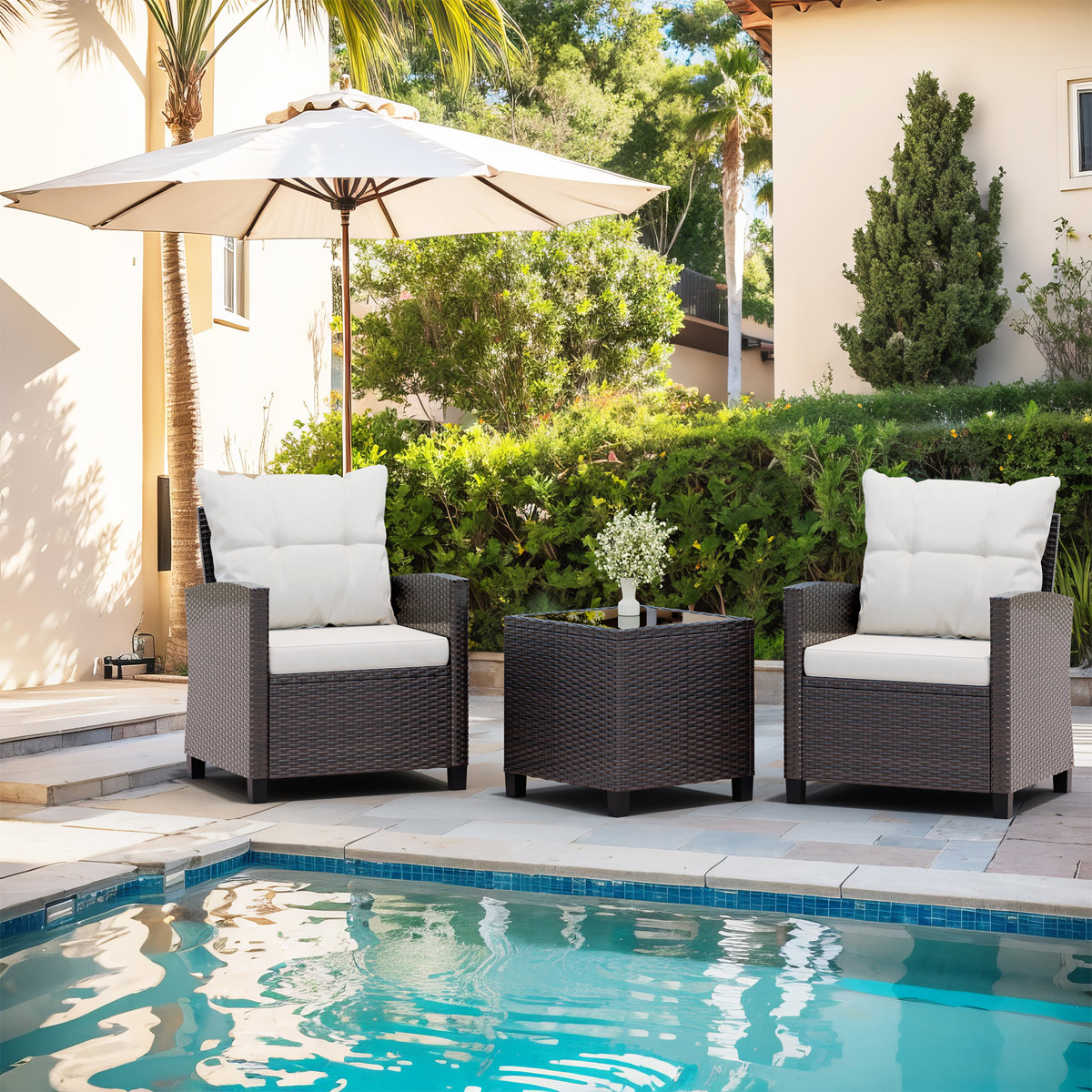 3-Piece Wicker Patio Set - 2 Chairs & Table - photo 2