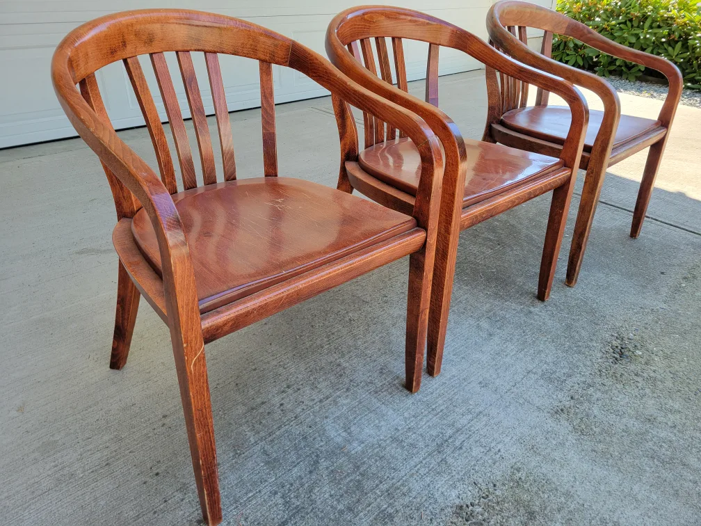 Set of 3 Vintage Wooden Barrel Chairs thumbnail