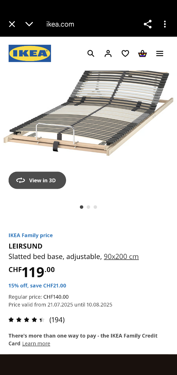 IKEA LEIRSUND Slatted Bed Base - Adjustable