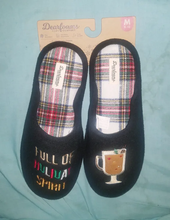 Black Mens Dearfoams  Slippers Scuffs House Shoes Size M image indicator(3)