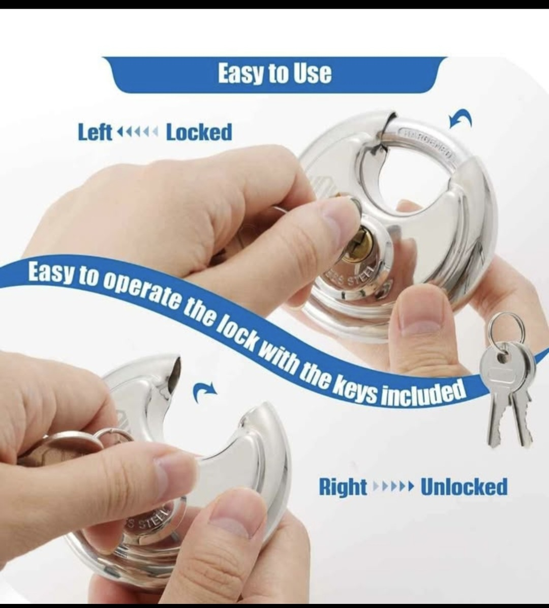12 Stainless Steel Disc Padlock with Keys - photo 4