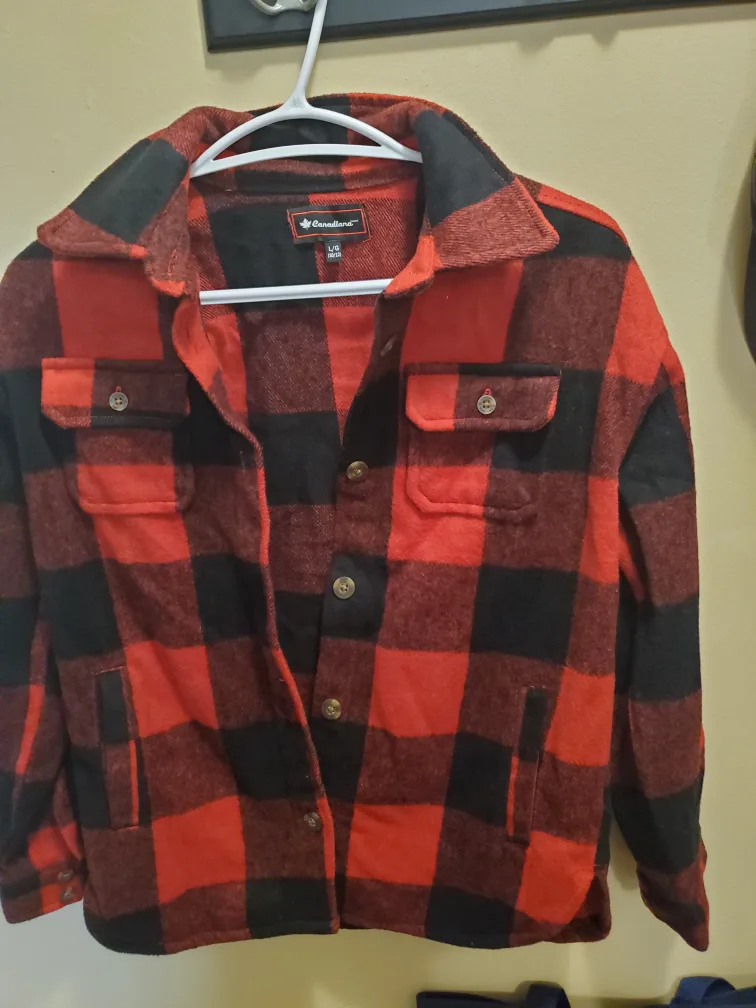 Canadiana Red & Black Plaid Flannel - L (10/12) thumbnail
