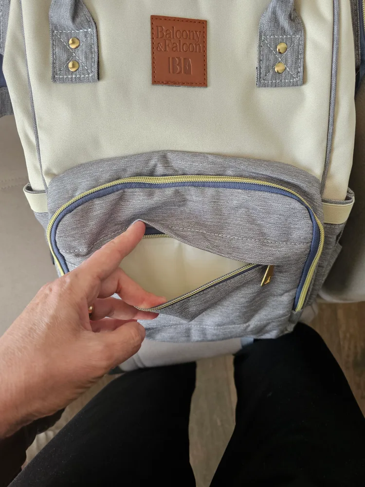 Balcony & Falcon Diaper Bag Backpack - Grey/White image indicator(9)