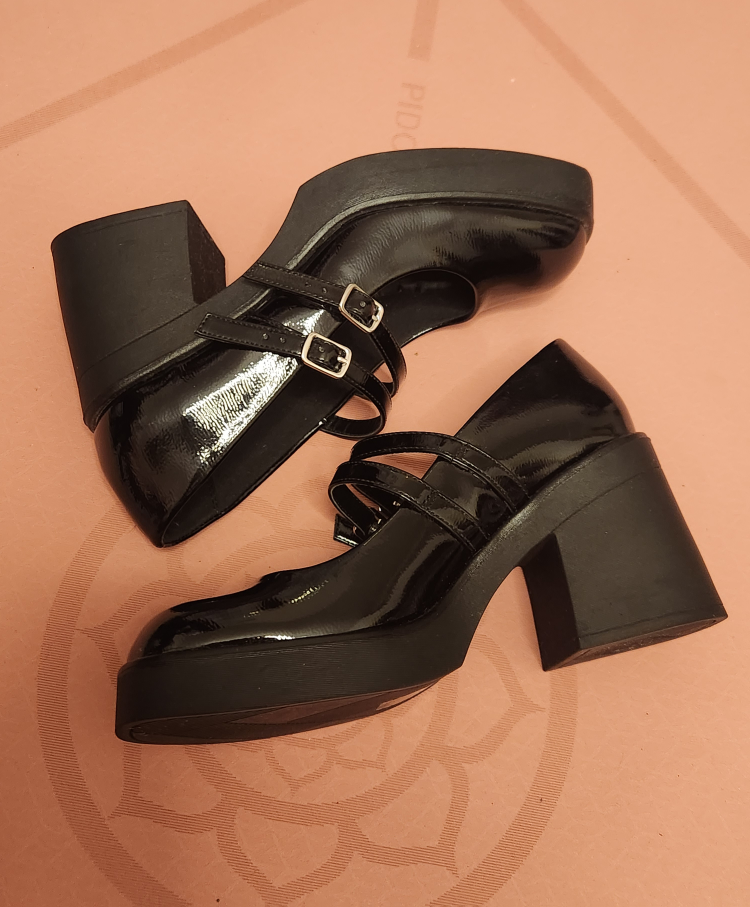 Call It Spring Black Platform Mid Heels Mary Janes Size 6.5