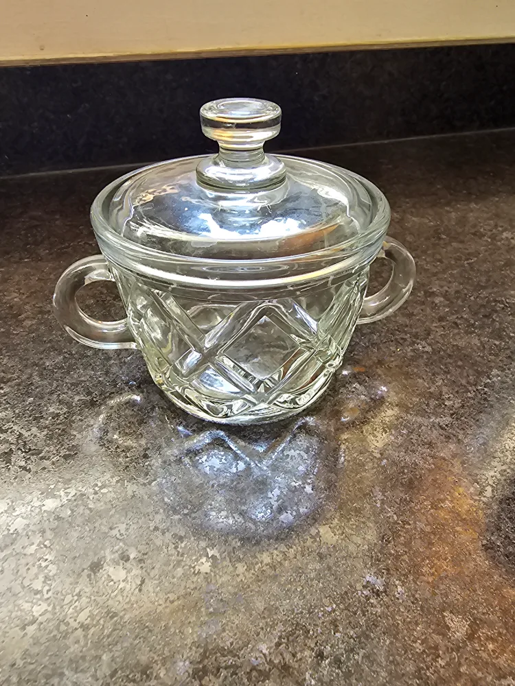 Vintage Clear Glass Sugar Bowl with Lid thumbnail