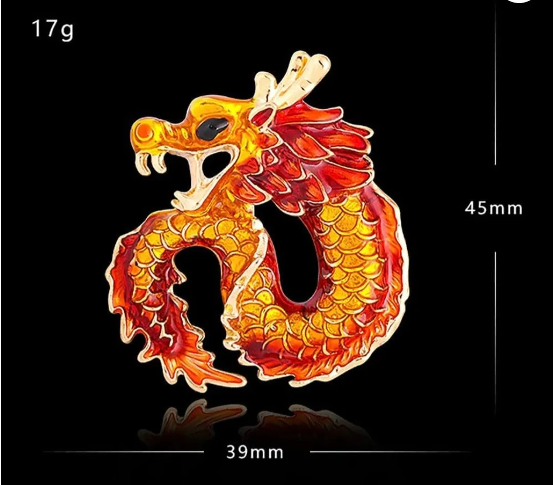 Metal Dragon Brooch Pin - Red/Gold image indicator(5)