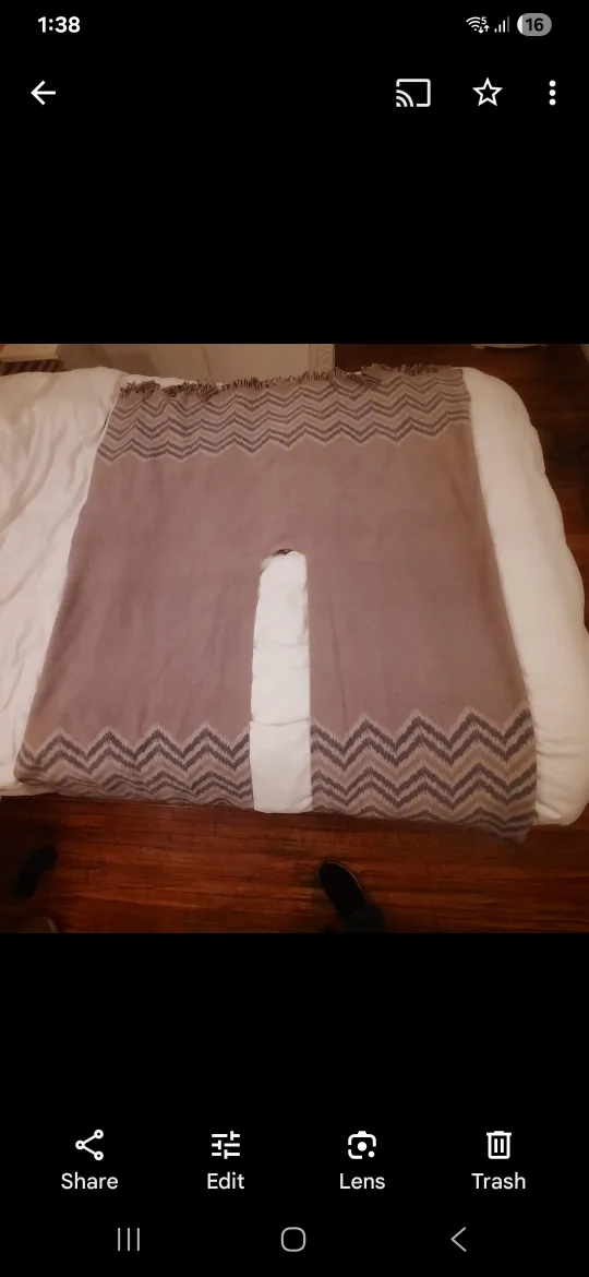 Fleece Throw Blanket / Poncho with Chevron Pattern thumbnail
