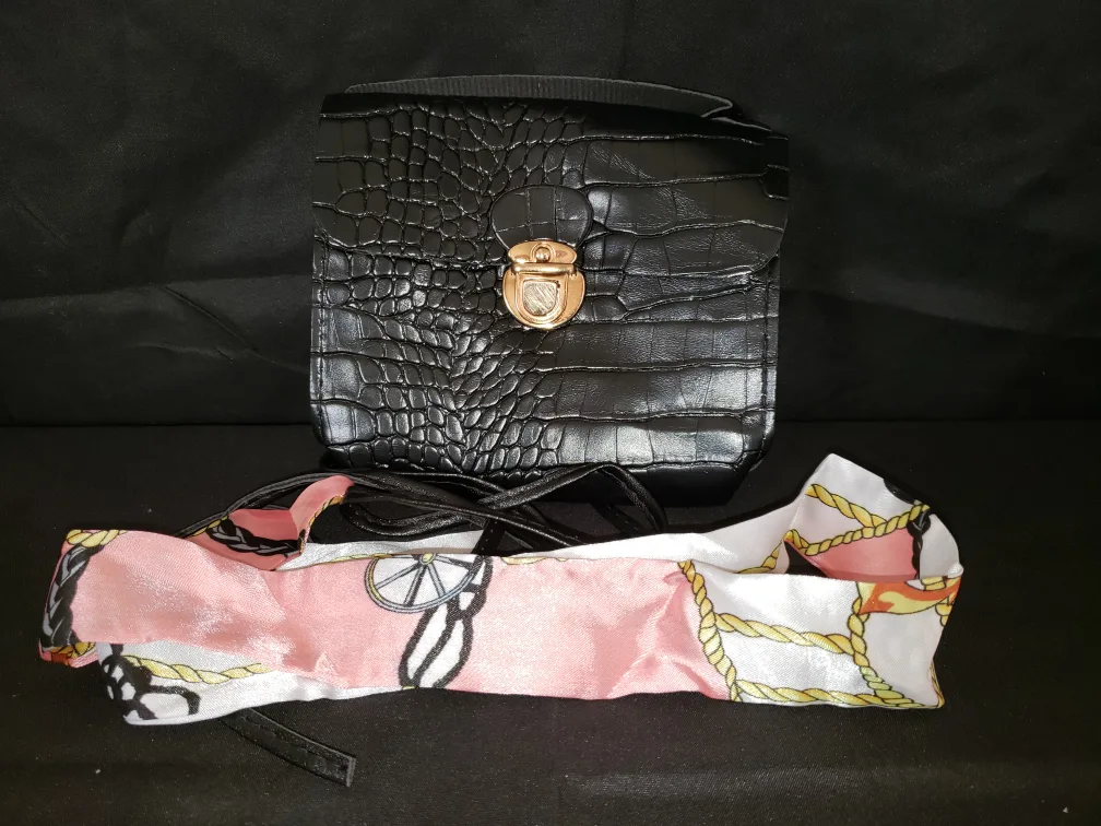 Black Croc Embossed Leather Crossbody Bag thumbnail