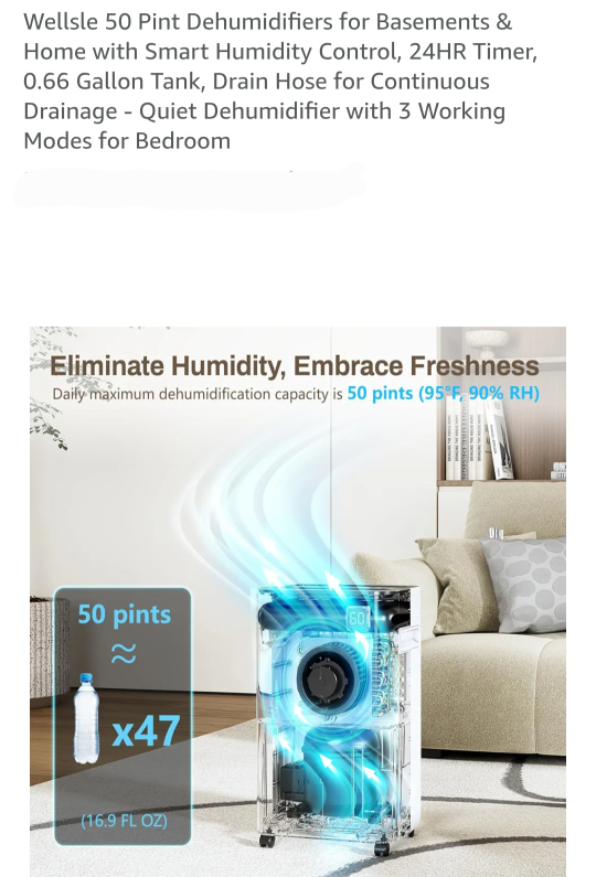 Wellsle 50 Pint Dehumidifier - photo 2