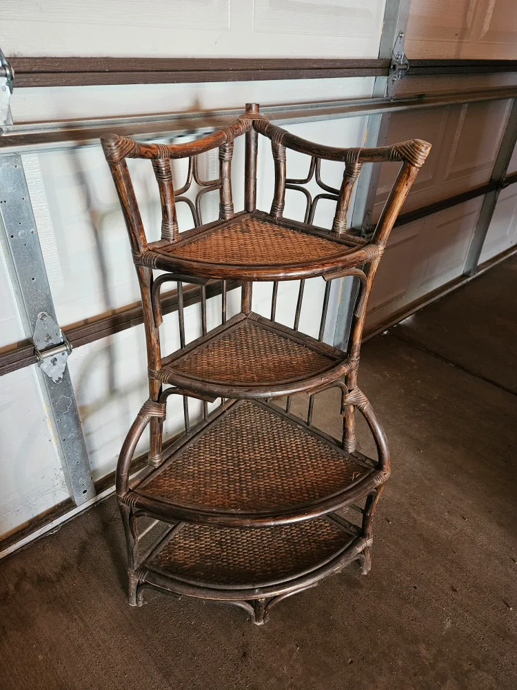 Vintage Boho Rattan Bamboo Corner Shelving Unit image indicator(2)