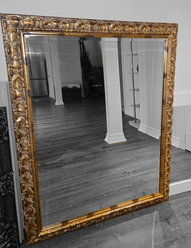 Vintage Large Ornate Gold Mirror image indicator(7)