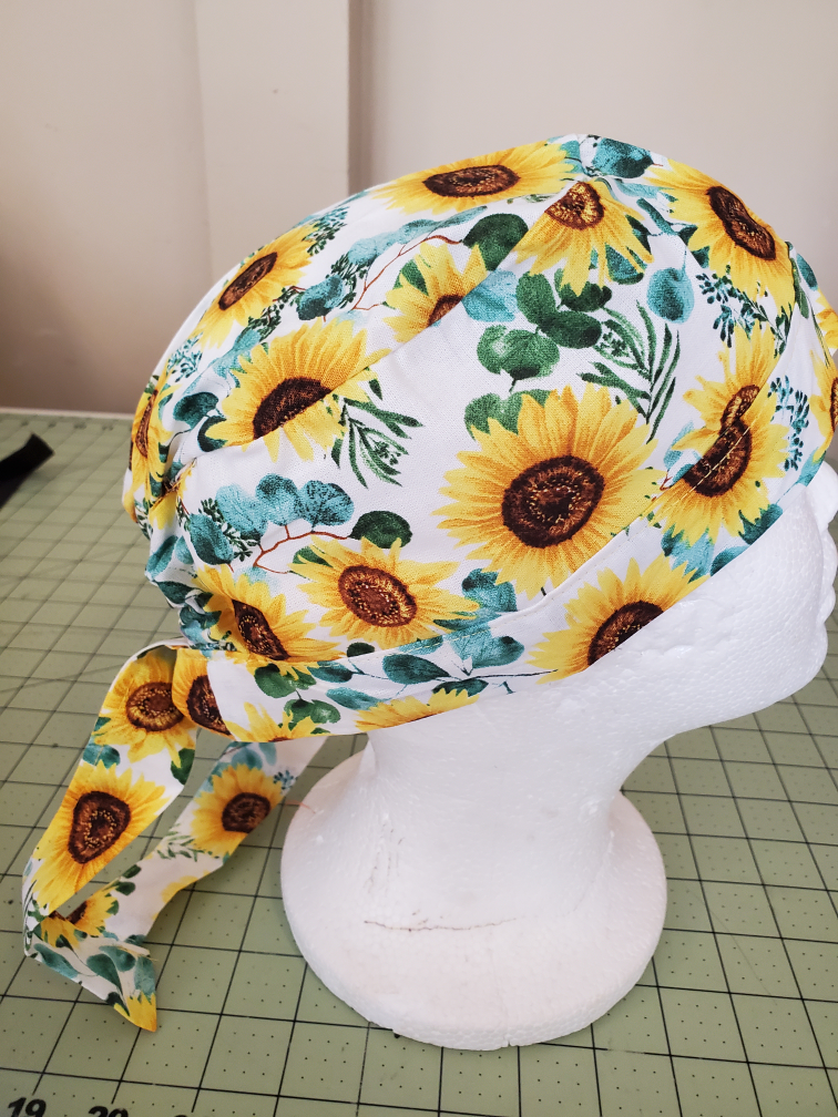 Sunflower Print Scrub Cap New