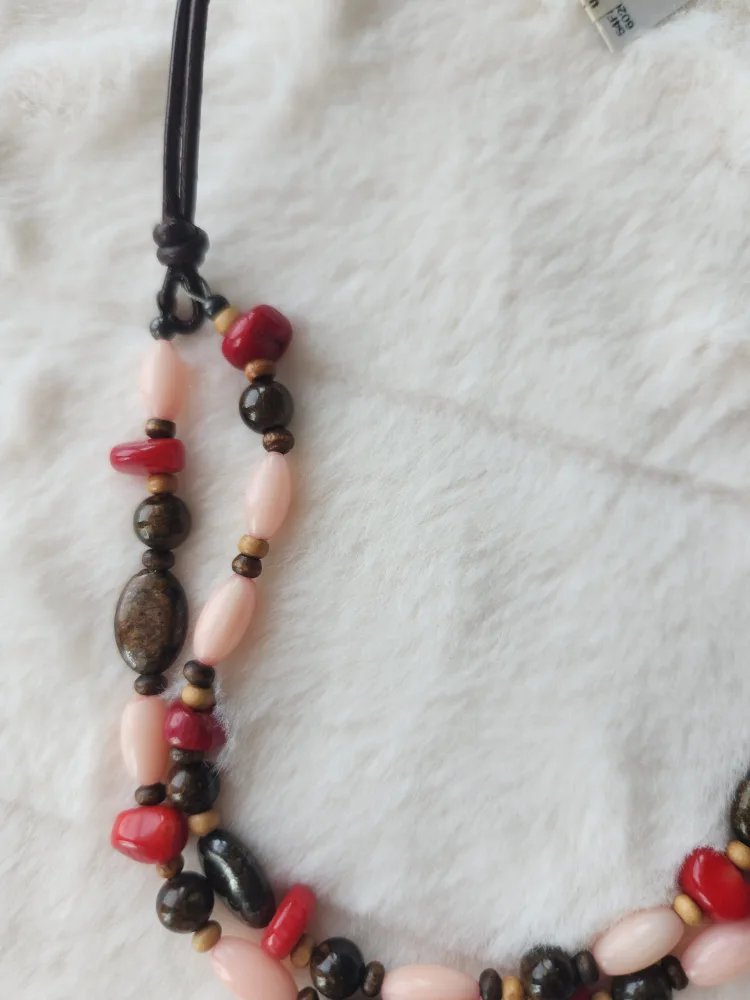 New Beaded Necklace - Pink, Red, Brown image indicator(5)