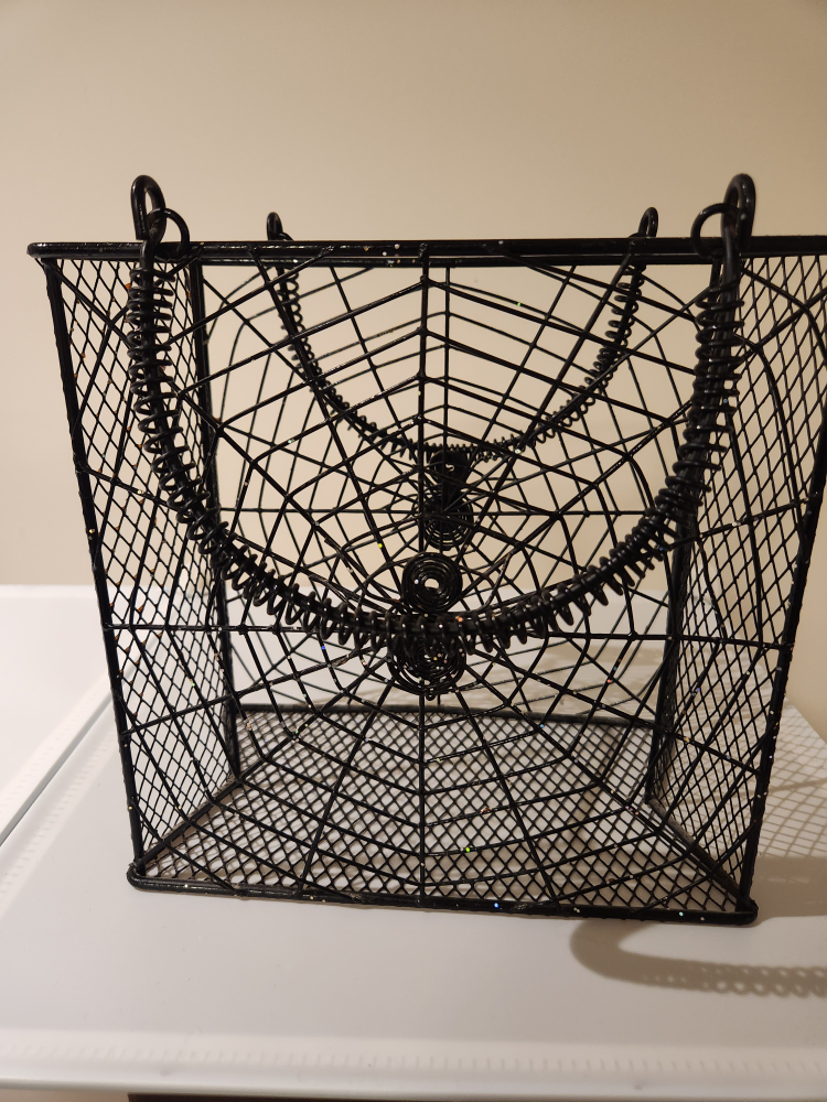 Black Wire Basket with Spiderweb Design