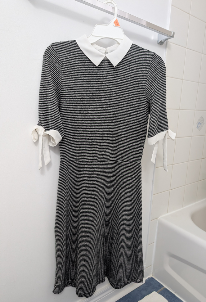 Striped Dress with White Collar & Bows