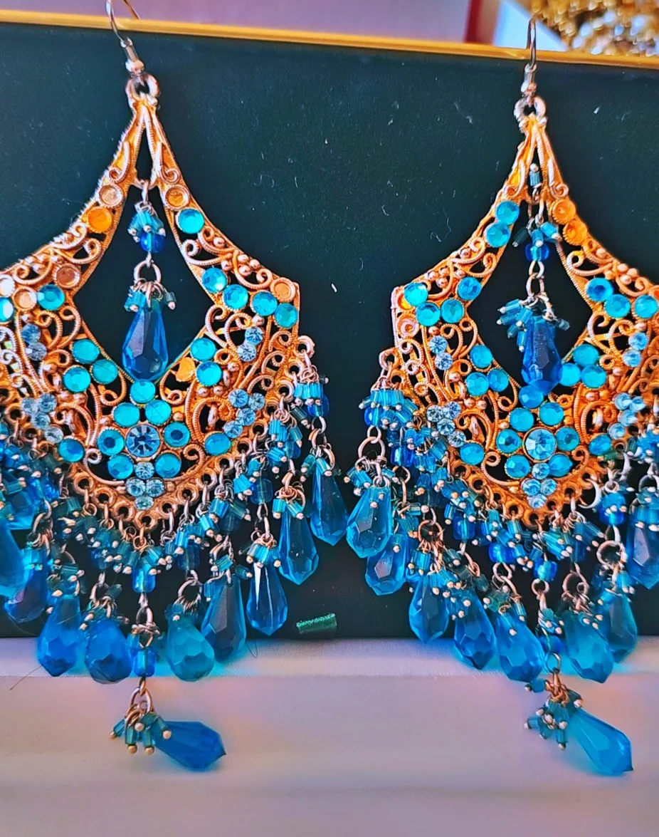 Blue & Gold Dangle Earrings