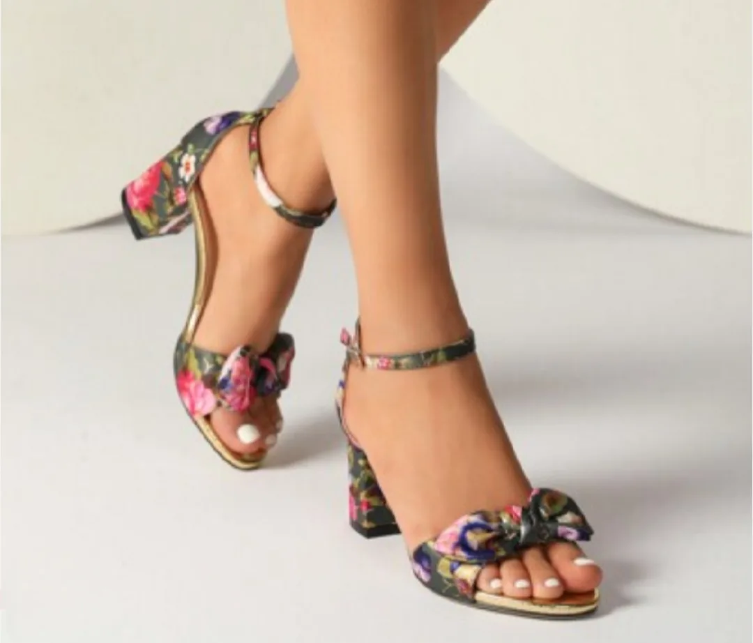 Floral Bow Heeled Sandals thumbnail