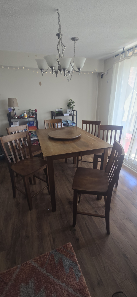 8 high  chairs, high table with built in leaf