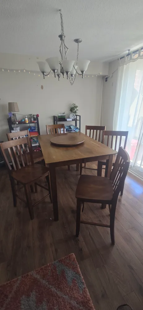 8 high  chairs, high table with built in leaf thumbnail