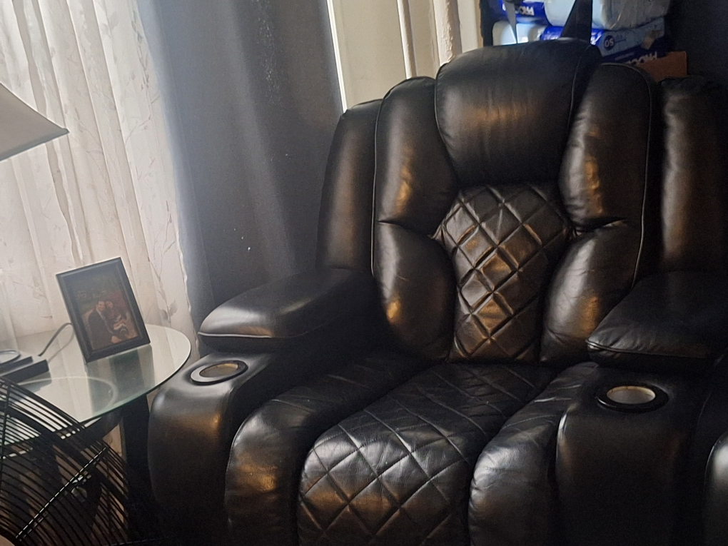 Black Leather set Reclining Sofa with Cup Holders - photo 5