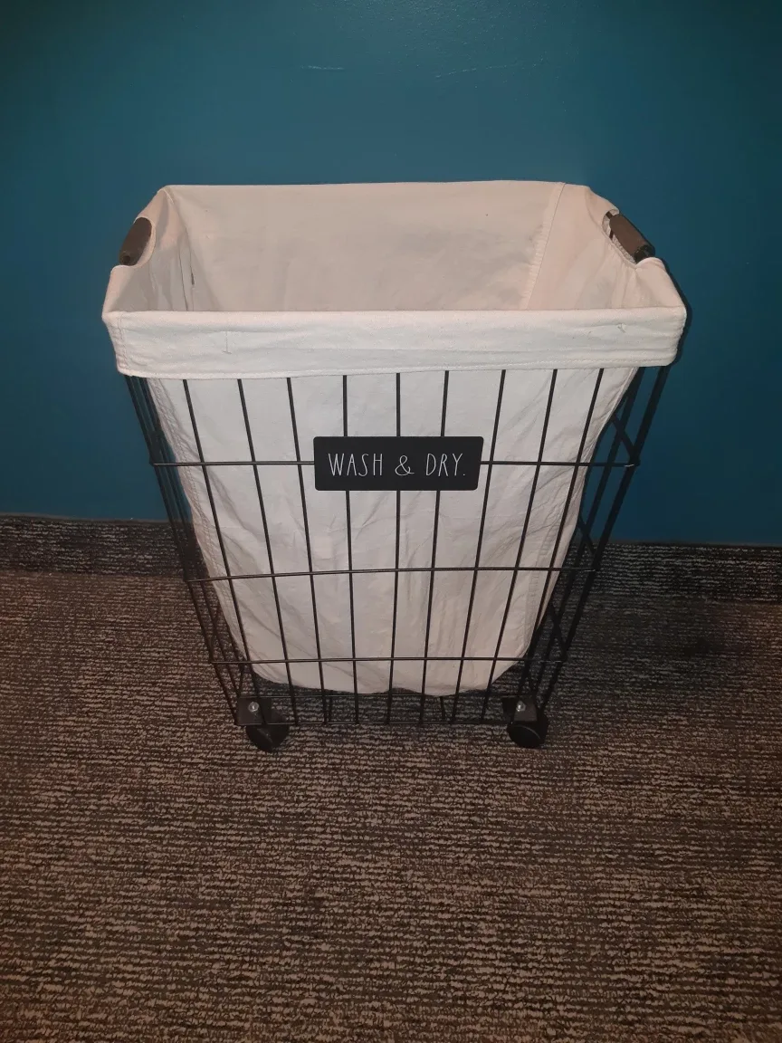 Rae Dunn Laundry Basket with Wheels thumbnail