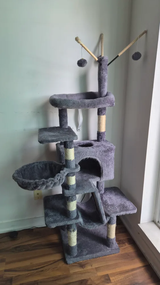 Grey Cat Tree with Scratching Posts
