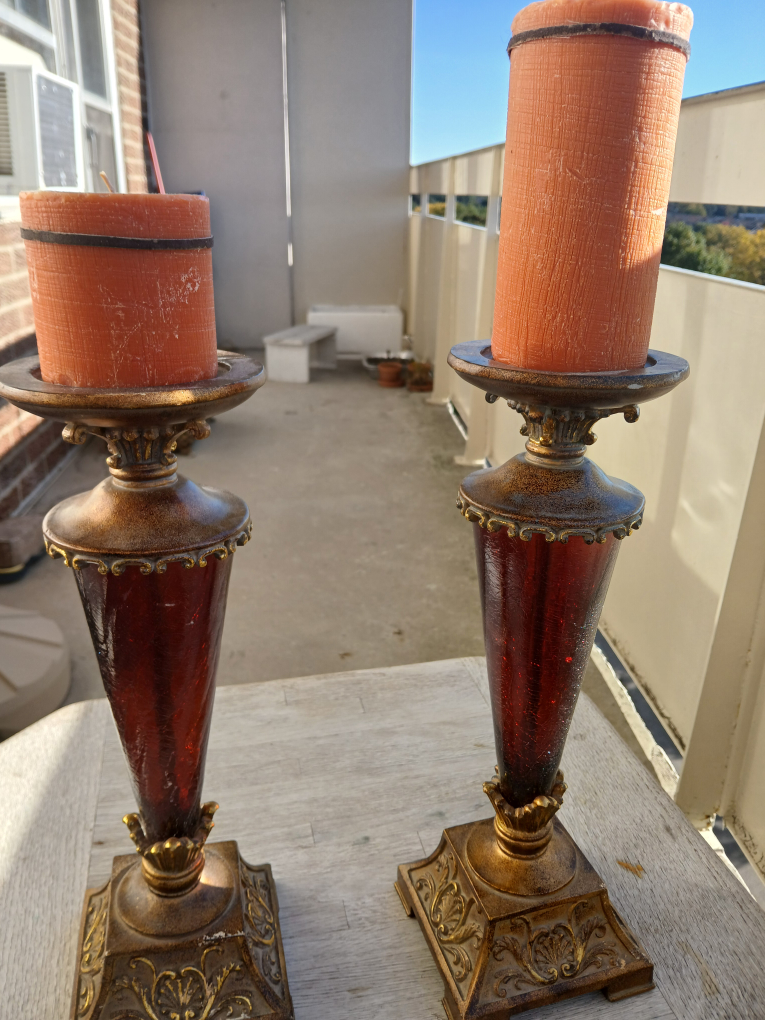 🥕Set of 2 Vintage Brass Candle Holders, +14 inch tall $35 OBO🥕 - photo 2