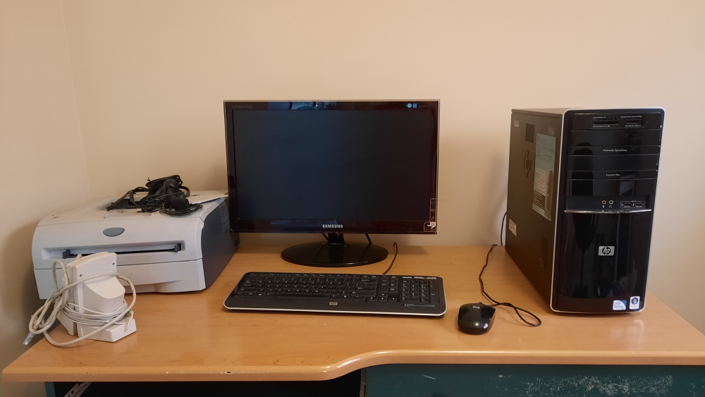 HP Desktop PC, Samsung Monitor, Brother Printer