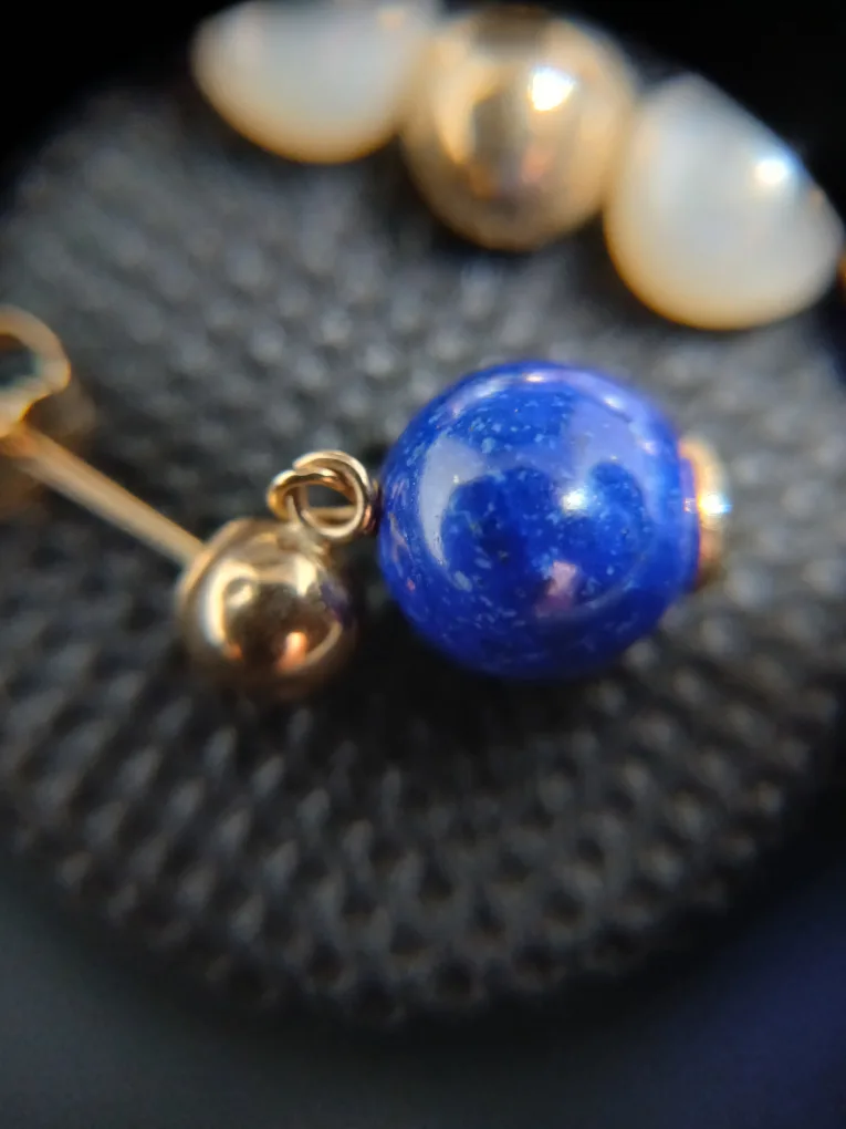 6-6.5mm Lapis Necklace, Earrings - 16", with 14k Gold and Pearls image indicator(2)