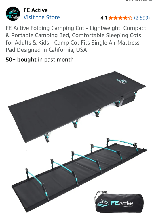 FE Active Folding Camping Cot - Lightweight & Portable - photo 4