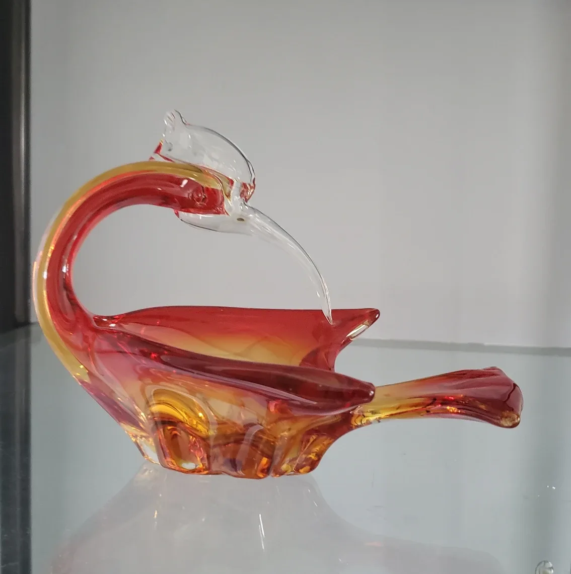 Red & Amber Art Glass Bird Murano thumbnail
