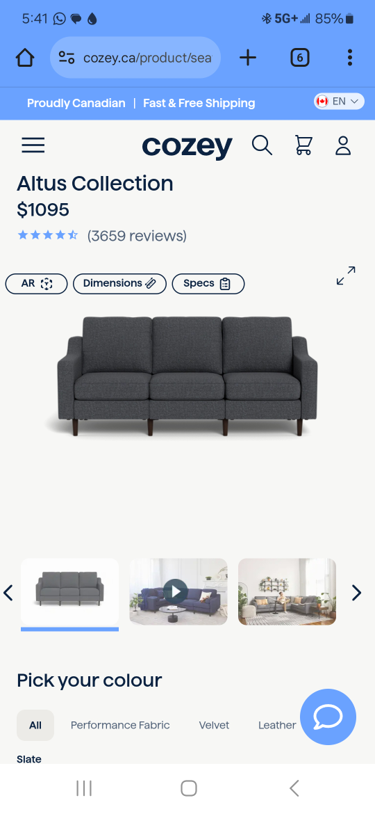 Cozey Altus Collection 3-Seater Sofa - Slate
