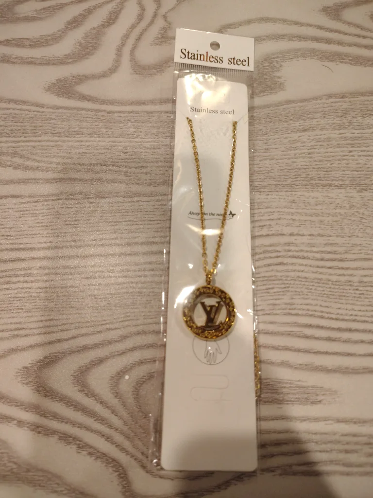 Gold Stainless Steel LV Pendant Necklace thumbnail