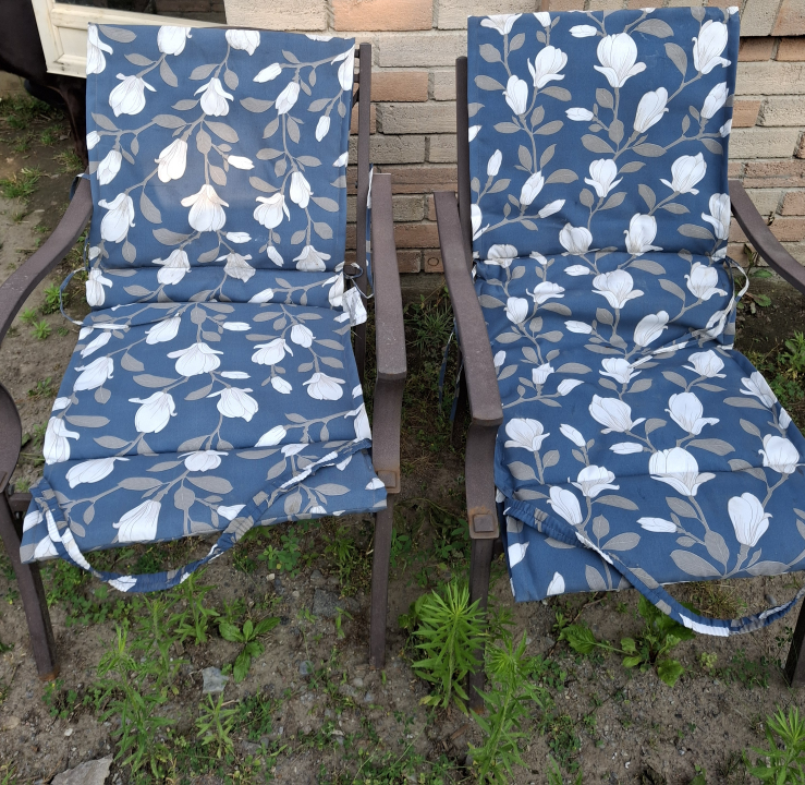 Two outdoor chairs.