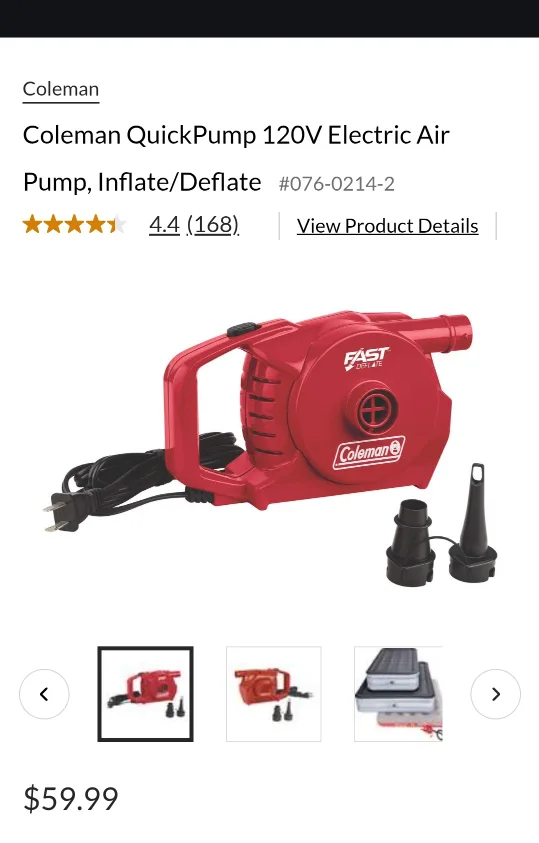 Coleman QuickPump 120V Electric Air Pump thumbnail