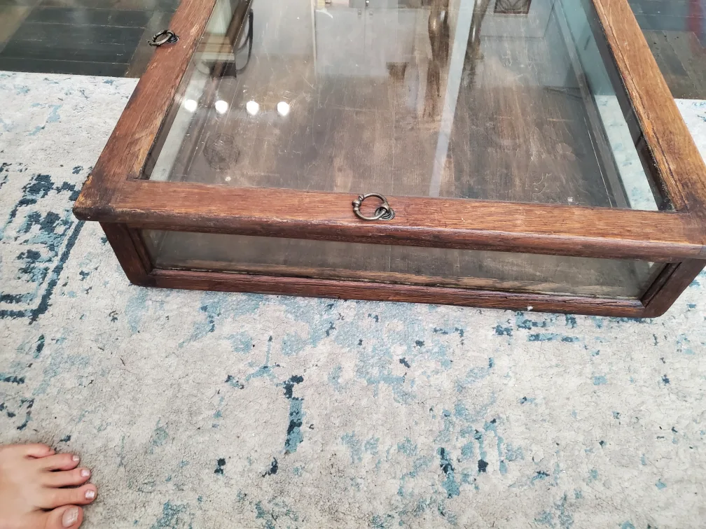 Rare 1930's Hard Wood & Glass Display Table image indicator(3)