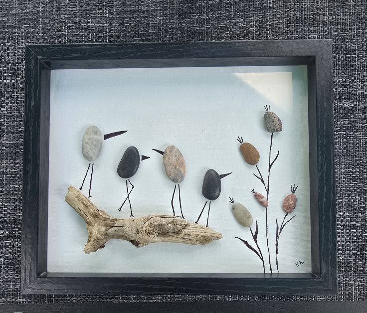SOLD-Framed Pebble Art - Birds on a Branch