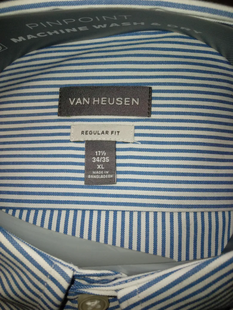Van Heusen Blue Striped Dress Shirt - 17 1/2 34/35 - XL image indicator(2)